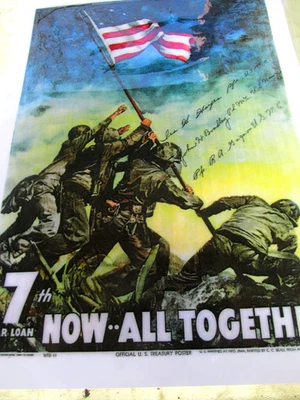 WW II 7th War Loan Now All together 14'' x 10'' Laminated Print 3 Signers Letter - Image 1 of 4