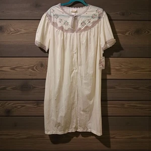 Vtg Barbizon Night Gown Sz Large Embroidered Roses Bell Sleeve Bows Victorian - Picture 1 of 11