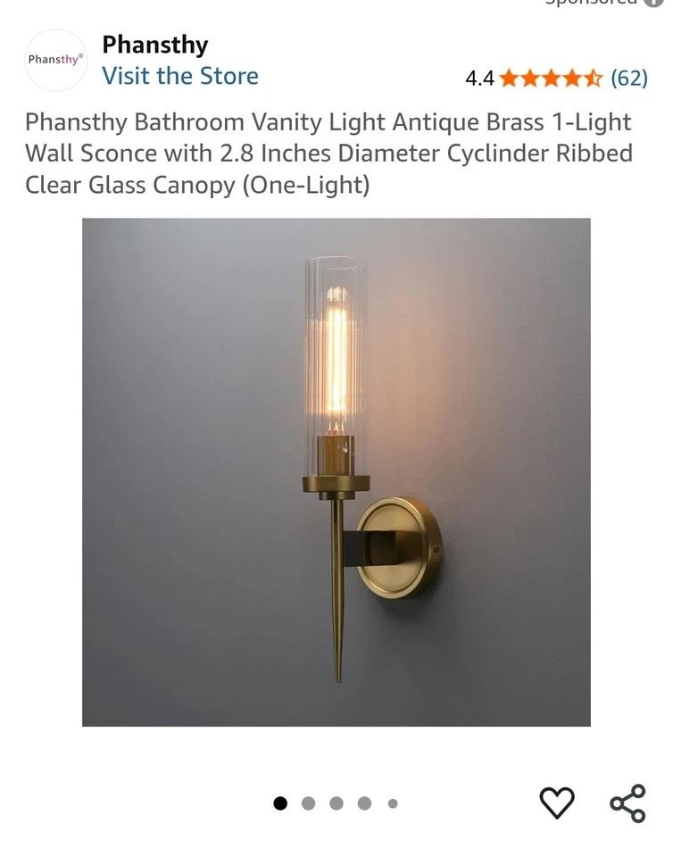 Aplique de pared de latón antiguo con 1 luz de tocador de baño con 2,8 pulgadas de diámetro Foto 1 de 4