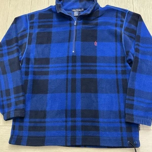 Nautica Fleecepullover Herren Large blau kariert Viertelreißverschluss Made in USA NAUTECH - Bild 1 von 8