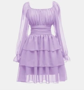 OBBUE Damen A-Linien Kleid, Tie’s Square Neck Lagenlook Minikleid ~ Größe L - Bild 1 von 9