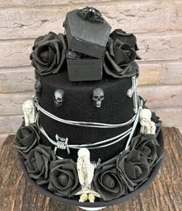 Sombrero de copa gótico negro calaveras esqueleto 60 cm (35) PIEZAS MÓVILES ATAÚD DE APERTURA - Imagen 1 de 13