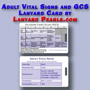 Tarjeta de referencia de signos/observaciones vitales normales para adultos y cordón GCS - Imagen 1 de 1