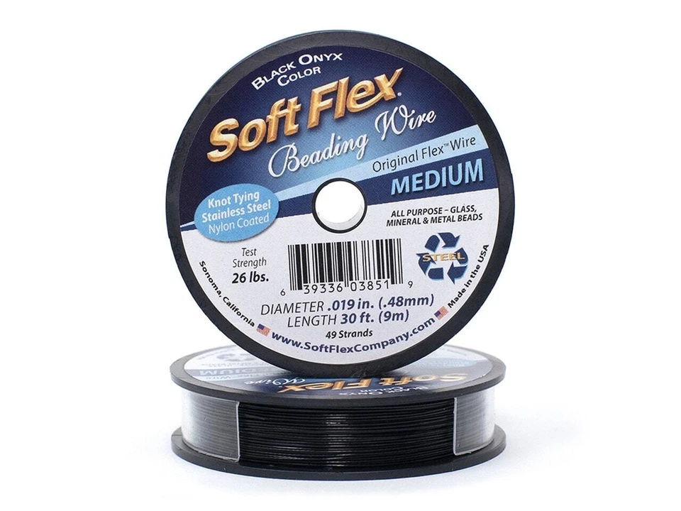 Soft Flex 49 Strand Black .019" Medium Beading Jewelry Stringing Design Wire 30'