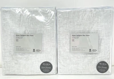 New~2 West Elm Belgian Flax Linen SHEER Curtains~Drapes~48x84~White - Image 1 of 2