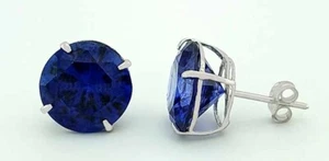 LAB CREATED 10.26 Cts TANZANITE STUD EARRINGS 14K WHITE GOLD - New With Tag - Picture 1 of 5