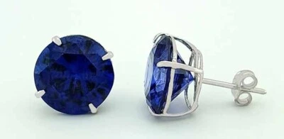 LAB CREATED 10.26 Cts TANZANITE STUD EARRINGS 14K WHITE GOLD - New With Tag - Image 1 of 4