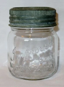 Vintage Improved Gem Jar Made In Canada w/ Embossed Glass Insert & Zinc Ring + - Picture 1 of 5