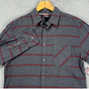 Tony Hawk Flannel Shirt Mens Medium Gray Red Stripe Button Up Pocket Comfort NEW - Picture 1 of 10