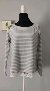 Maison Jules Top Girls Size Large  Long Sleeve Striped And Lace Excellent Condit - Picture 1 of 13