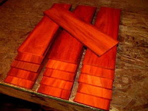 3/8": TEN (10) THIN, KILN DRIED, SANDED EXOTIC PADAUK 12" X 3 X 3/8" LUMBER WOOD - Picture 1 of 3
