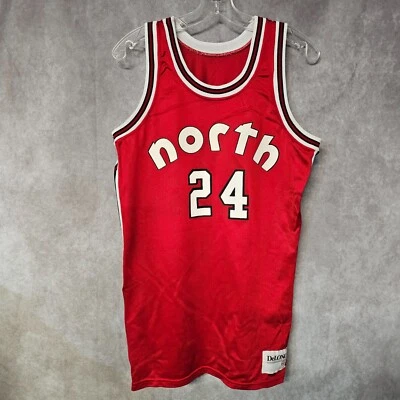 Rare Vintage 80s Delong The North 24 Red Basketball Jersey Mens 42 M Canada - Image 1 of 4