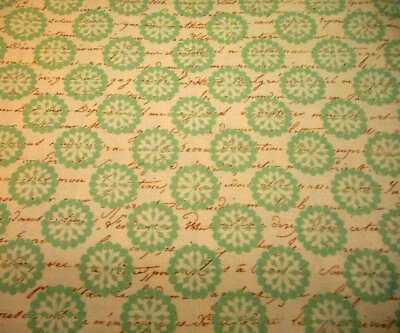 Tela de edredón por yarda VENTA verde azulado floral Brn escritura francesa beige algodón premium #PC Foto 1 de 2