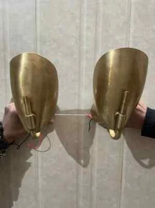 Pair of 2 Light Curved Shades Handmade Vintage Wall Mid Century Modern Raw Brass - Picture 1 of 7