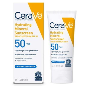 PACK OF 4 CeraVe Hydrating Mineral Sunscreen SPF 50 Face 2.5 oz each Exp 2026 - Picture 1 of 9