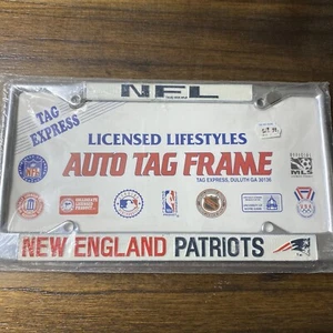 Vintage Chrome metal license NFL license plate cover New England Patriots NEW - Picture 1 of 4