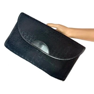 Bolso de Mano Pierre Cardin Grande Años 70 Negro Monograma y Cuero  Foto 1 de 4
