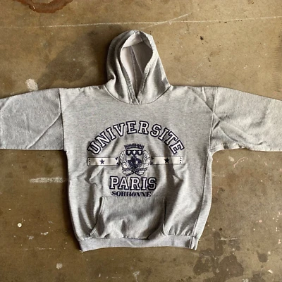 ВИНТАЖНЫЙ 80-х университет Парижа Сорбонна серый с капюшоном толстовка sz s толстовка с капюшоном 70-х - Изображение 1 из 4