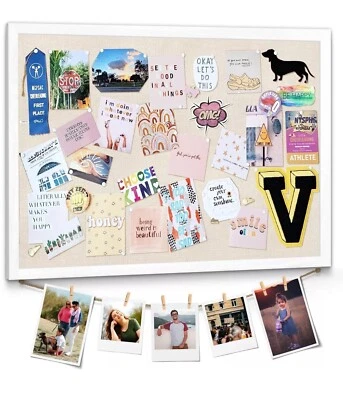 Large Bulletin Board 23x18inch with Linen Rope Cork Boards Wall Decor Picture... - Image 1 of 4