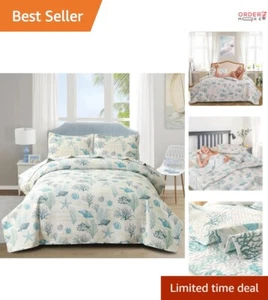 Ocean Theme Quilts Set Lightweight Full/Queen Nautical Bedding All Season - Picture 1 of 11