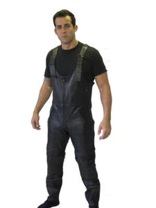 Men's Dungaree Real Leather Cowhide Pant with Bib & Brace Real Leather Dungaree - Picture 1 of 5