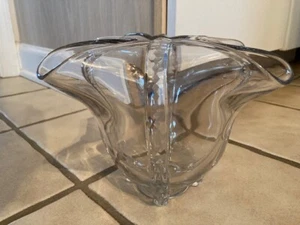 Rose Bowl Brides Bank w/Flower Frog Top Crystal Glass Clear Etched Vintage - Picture 1 of 10