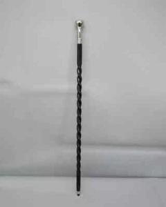 Elegant walking stick, twisted cane, wood and metal, black and silver Designer - Picture 1 of 7