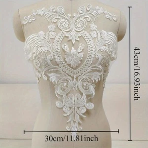 1PZ Pizzo Bianco Ricamato Applique Maglia Patch Decorazione per Abito da Sposa Abito da Ballo - Foto 1 di 5