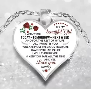 To My Girlfriend I Love You Heart Rose Necklace From Boyfriend N178 - Picture 1 of 3