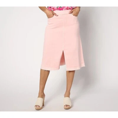 Falda midi Isaac Mizrahi Live Tall True Denim con dobladillo abatible rubor para mujer talla 6 Foto 1 de 4