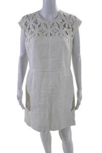 Valentino Womens Hemp White Floral Crew Neck Sleeveless Shift Dress Size 46 - Picture 1 of 8