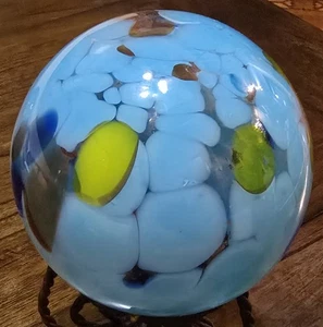 5½" Art Glass 3" Opening Orb Ornament Sun Catcher Gazing Decor Ball Add A Light - Picture 1 of 8