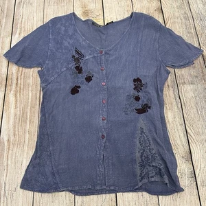 Top vintage ricamato medio con bottoni pizzo stravagante tecnica mista boho hippie - Foto 1 di 6