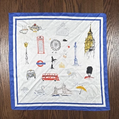 J.Crew London Estampado Temático Cuello Cuadrado Cartera Bufanda 20 X 20 Peso Ligero Usado en Excelente Condición Foto 1 de 4