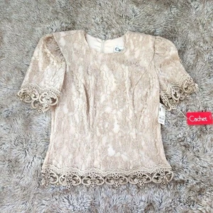 Cachet Vintage Short Sleeve Lace Blouse Cream New with Tags Women's Size 8 - Picture 1 of 10