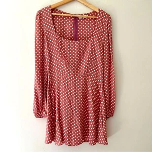 Flynn Skye BabydollDress Pink Polka Dot Square Neckline Twee Long Sleeve Small - Picture 1 of 5