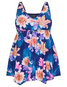 Ladies plus size 18 AUTOGRAPH Navy tropical sharkbite SWIM DRESS bathers NEW 248 - Picture 1 of 5