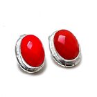 Red Coral Gemstone Handmade 925 Starling Silver Jewelry Stud Earring 0.99