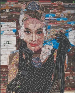 Kunst Collage Wanddeko Geschenk Audrey Hepburn Druck aus Zigarrenbändern - Bild 1 von 1