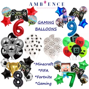 Gaming Minecraft Fortnite FIFA Football Number Balloons Pack Birthday Party Boys - Picture 1 of 49