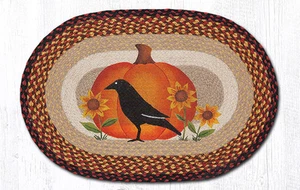 Braided Jute Stenciled Print Oval Area Rug. Earth Rugs. CROW PUMPKIN SUNFLOWER - Picture 1 of 2