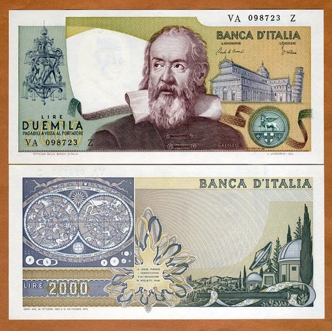 Italy, 2000 Lire, L. 1973 (24-10-1983), P-103 (103c), UNC Gallileo Cover