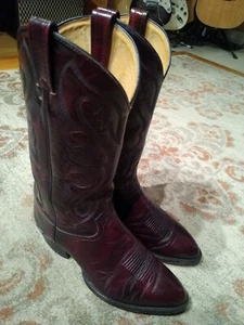 TONY LAMA PUNCHY RED BURGUNDY COWHIDE LEATHER R TOE COWBOY BOOTS #6707 MEN'S 9EE - Picture 1 of 12