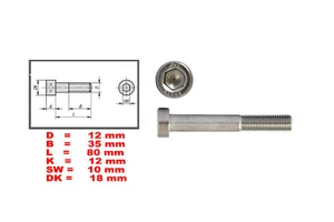 Zylinderschrauben  Innensechskant EDELSTAHL A2   Ø M12 x 80 mm - DIN 912 - Bild 1 von 1