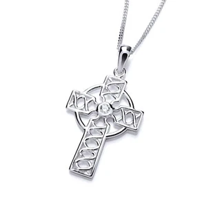 925 Sterling Silver Celtic Filigree Cross Pendant +16 18 20" Chain-Simulated - Picture 1 of 11