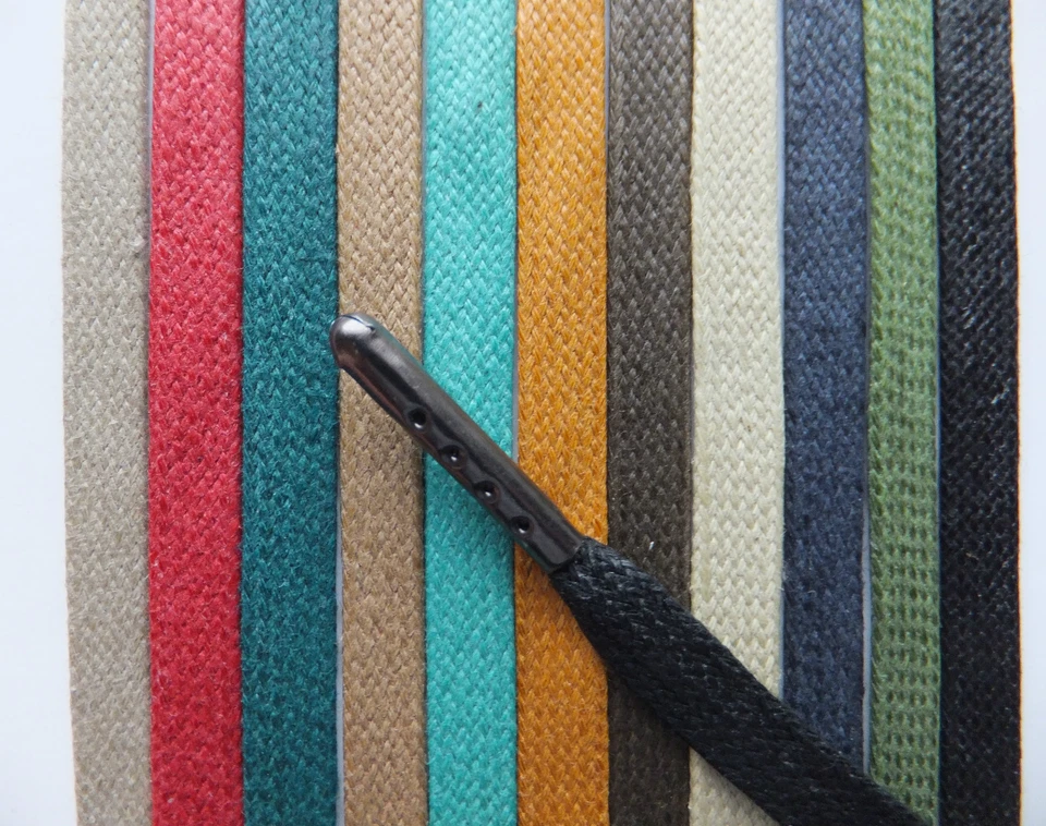 Metal Tipped Flat Shoelaces 7mm Waxed Cotton Boot Trainer Hiking Shoe Lace - Image 1 of 1