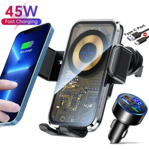 45W Fast Wireless Car Charger Automatic Clamping Mount Air Vent Phone Holder - Picture 1 of 22