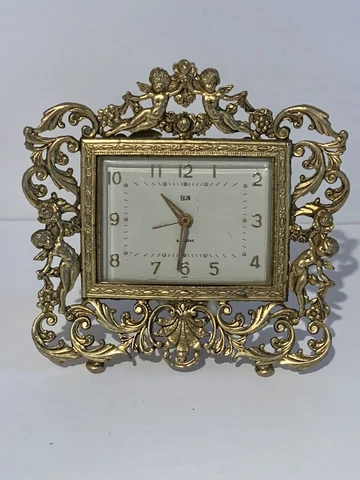 Gold Filigree Cherub Hollywood Regency Vanity Ormolu Clock Cover