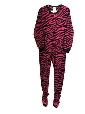 Circo Girls Pink Black Animal Zebra Print Footed 1 Piece Zipper Sleepwear SZ S. - Image 1 of 4
