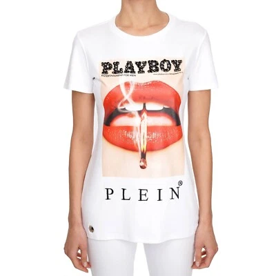 PHILIPP PLEIN X PLAYBOY Magazine 2013 Imprimé Cristal Sur T-Shirt Blanc 08488 - Photo 1/4